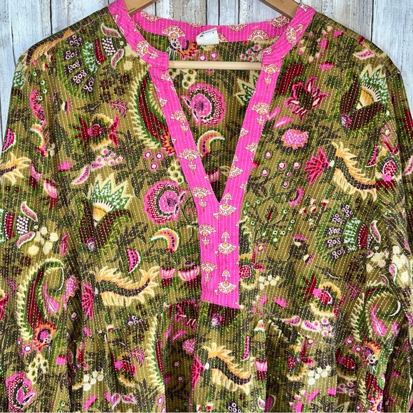 Ivy Jane Green & Pink Kantha Stitch Peplum Top - Picture 5 of 6